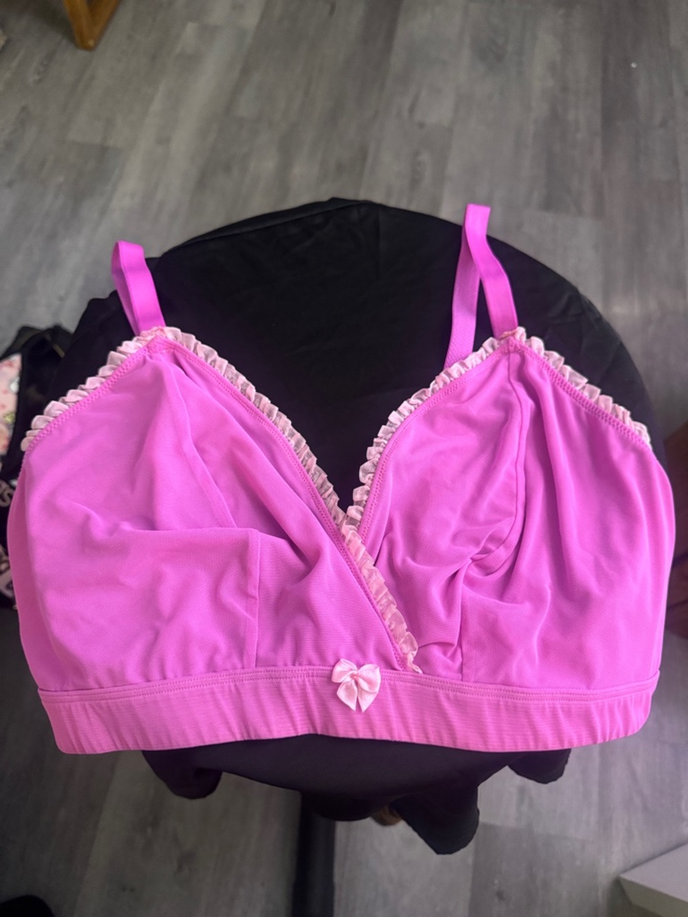 Soft Pink Lace-Trim Bralette with Center Bow